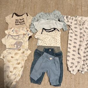 Blue & Neutral Animal Lover Baby Clothing Bundle, Size 0-3M #8